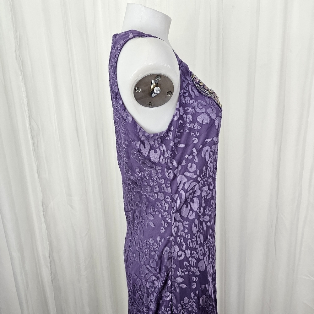 Alex Evenings Purple Burn Out 2-Layer Ruffle Bottom Bead Neck Dress Size 10 - Picture 5 of 10